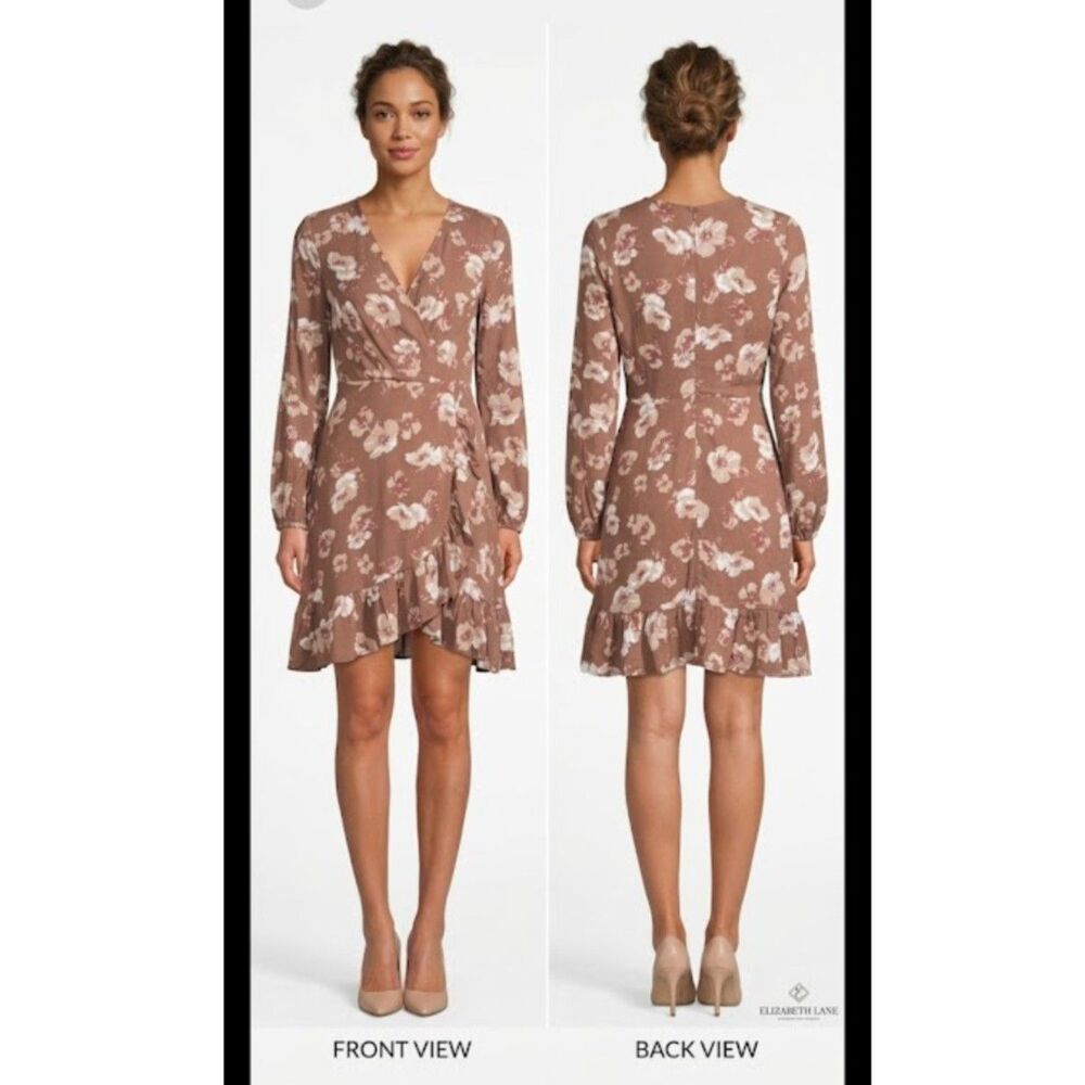 Altar'd State Brown Floral Clip Dot Wrap Mini Dress - Boho Ruffle Siz Small NWOT
